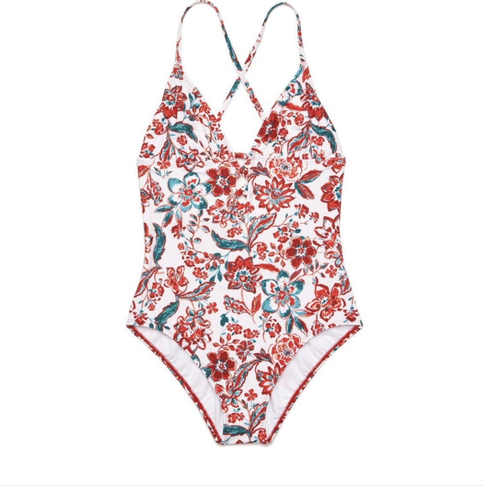 👙Adore Me Red Floral Strappy One-piece Swimsuit